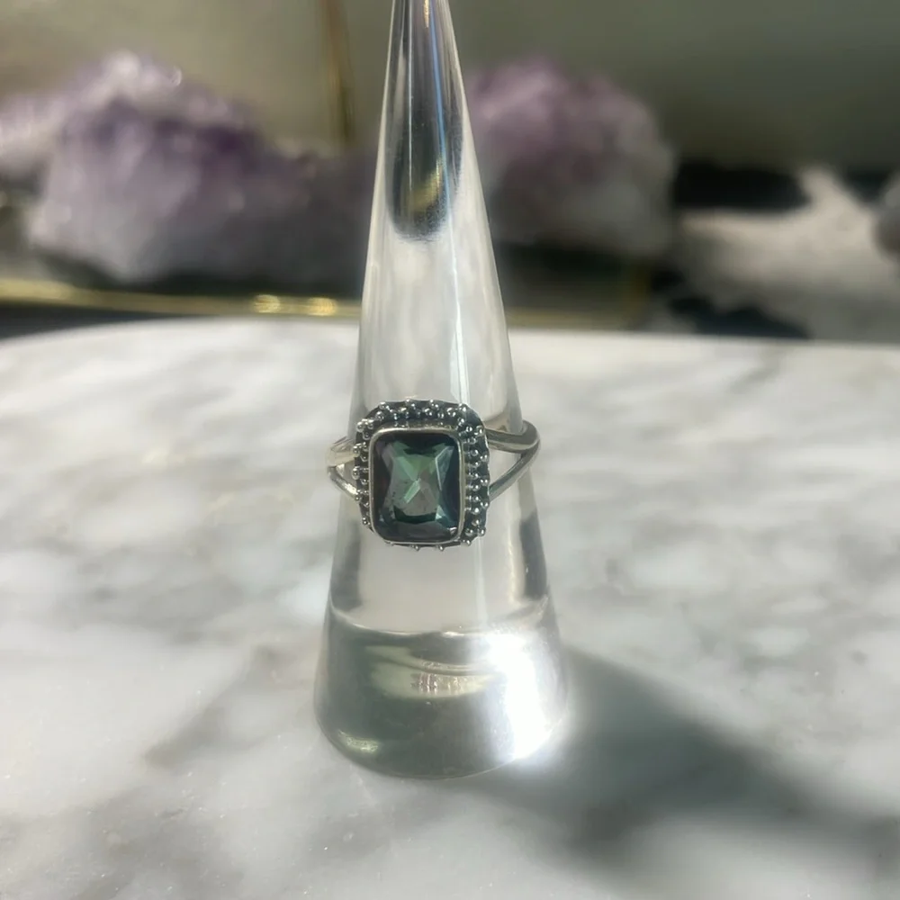 Mystic topaz 925 sterling silver ring in size 7